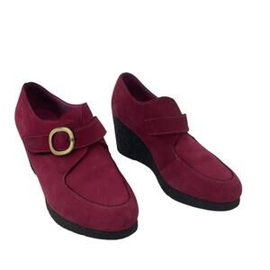 Westlink Fushia Leather Buckle Wedge Bootie Women's Size 7 - Preowned